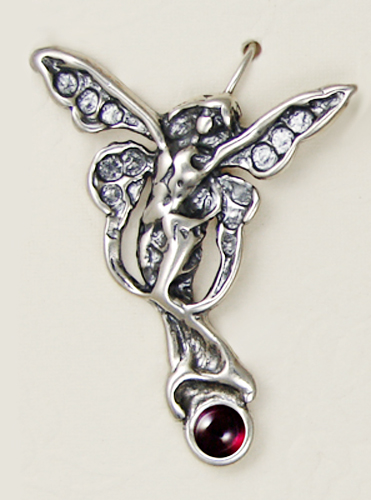 Sterling Silver Fairy of Joy Drop Dangle Earrings With Garnet